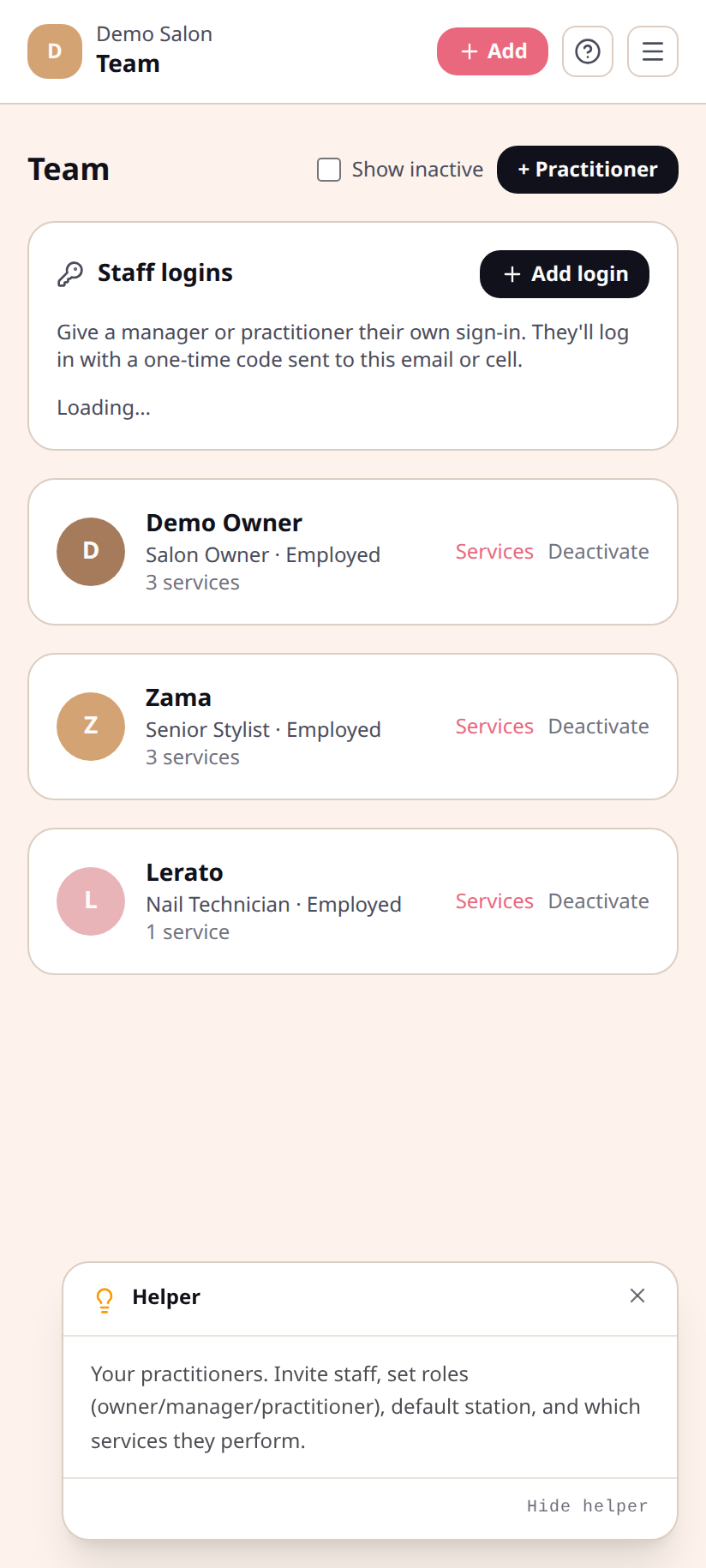 Team page — on mobile