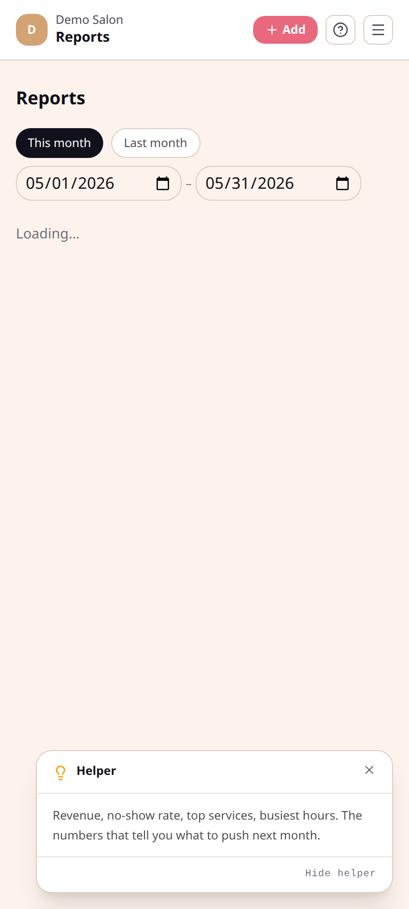 Reports page — on mobile