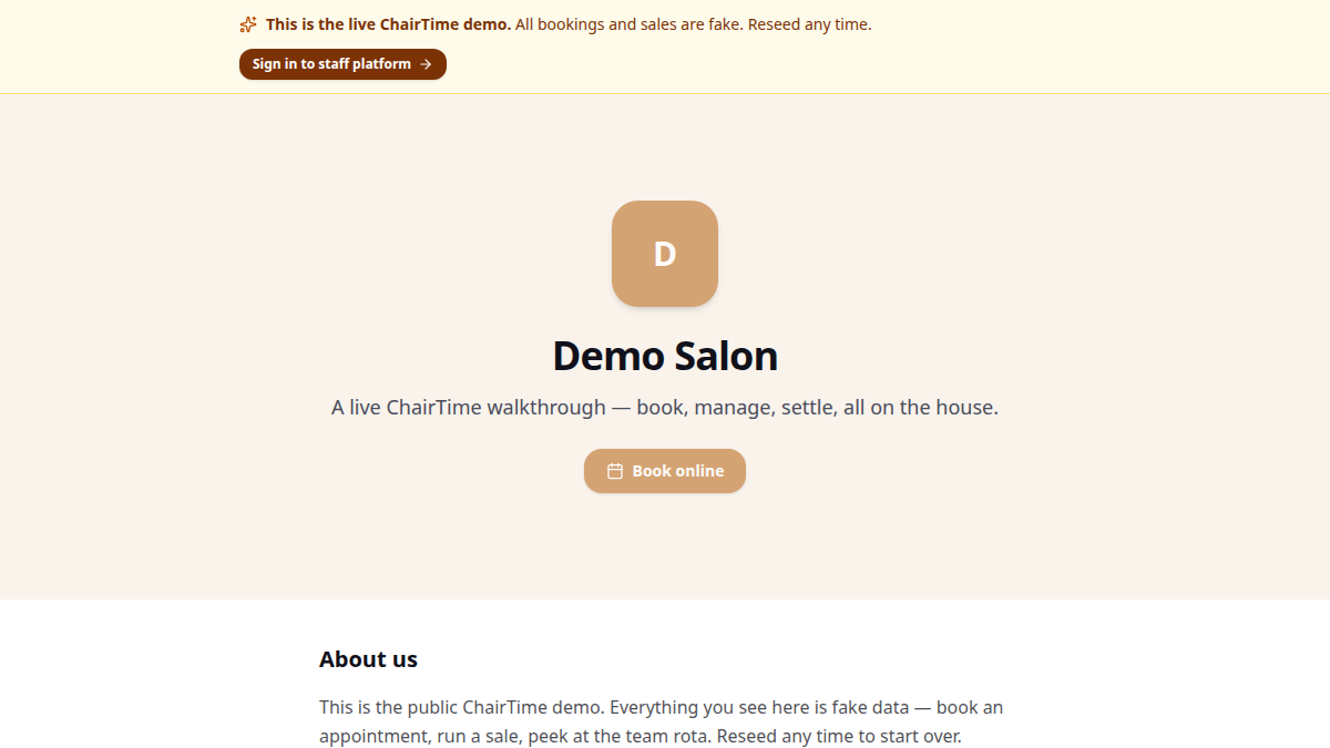 Storefront booking page